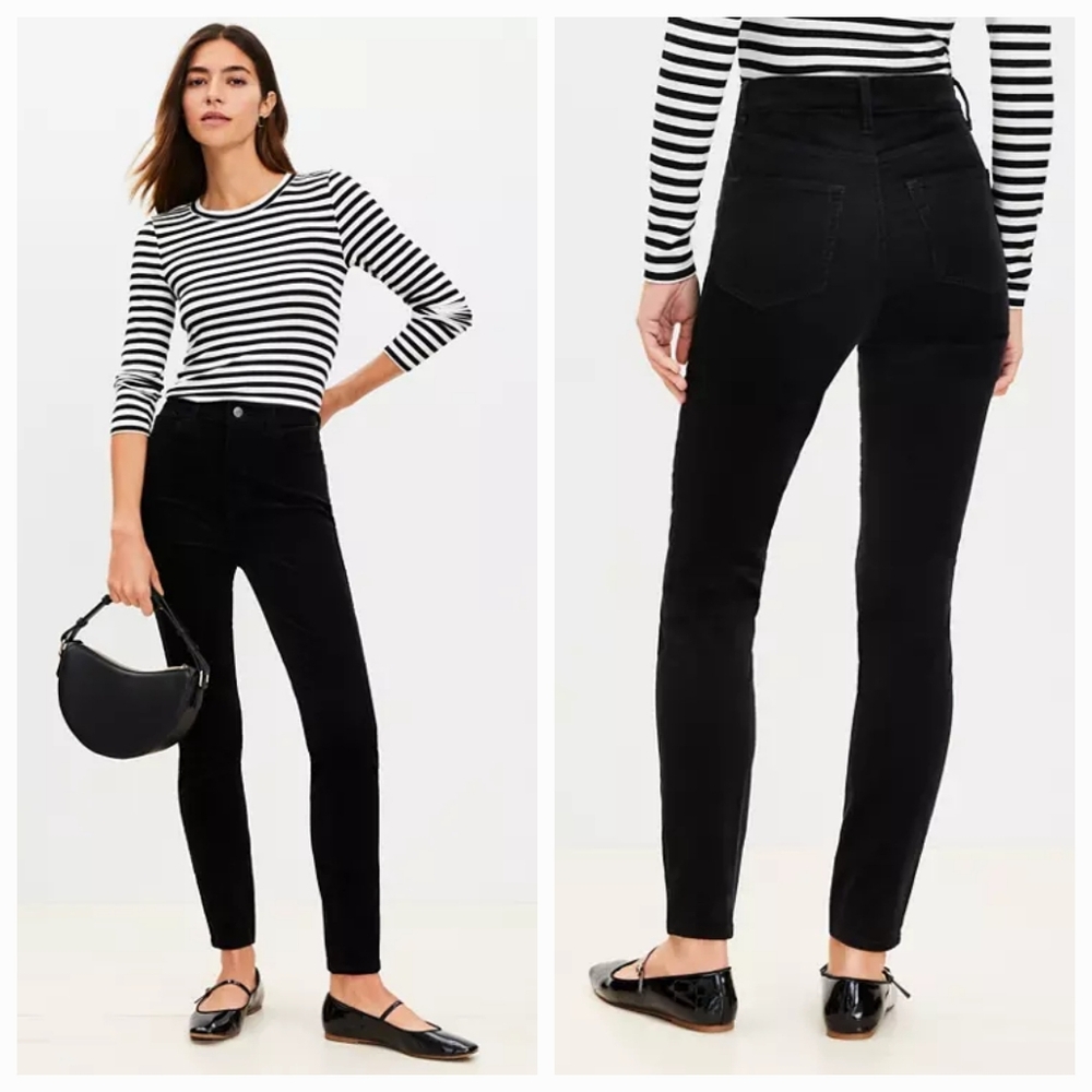 LOFT Velvet Skinny Pants Black Women's Size 31 NWT